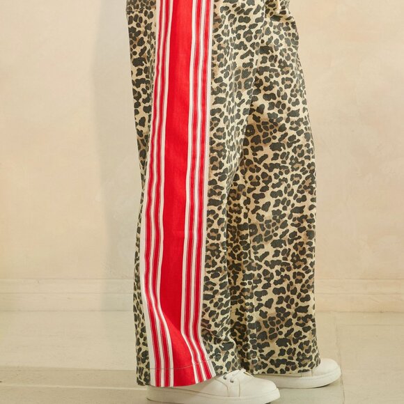 NEW VEVERET LEOPARD sports striped wide leg pants (SM-LG) loungewear travel - Picture 8 of 9